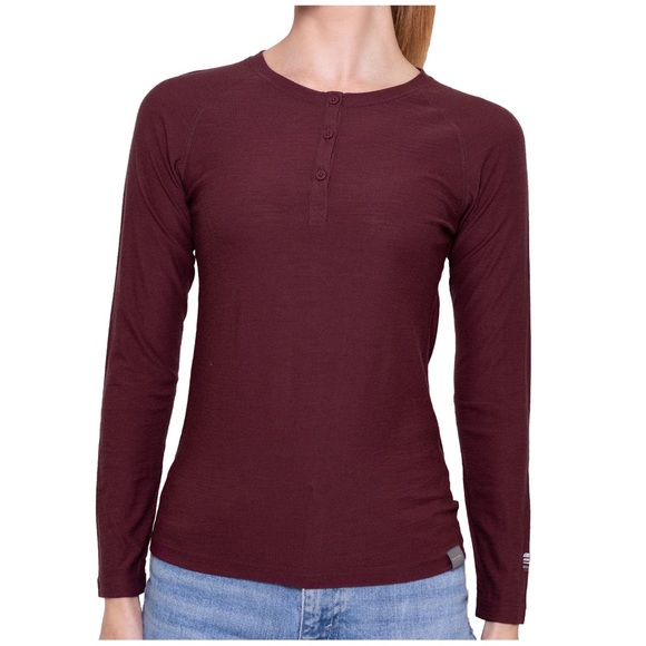 Meriwool Layers Women’s Merino 190 Base Layer Long Sleeve Henley T-shirt Wine - Picture 1 of 13